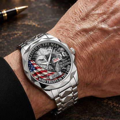 Blessed Is The Man Who Trusts In The Lord, Gift For Men - Personalized Men's Wrist Watch