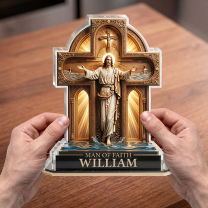 Man Of Faith, Christian Gift For Men | Personalized Custom Shaped Acrylic Plaque