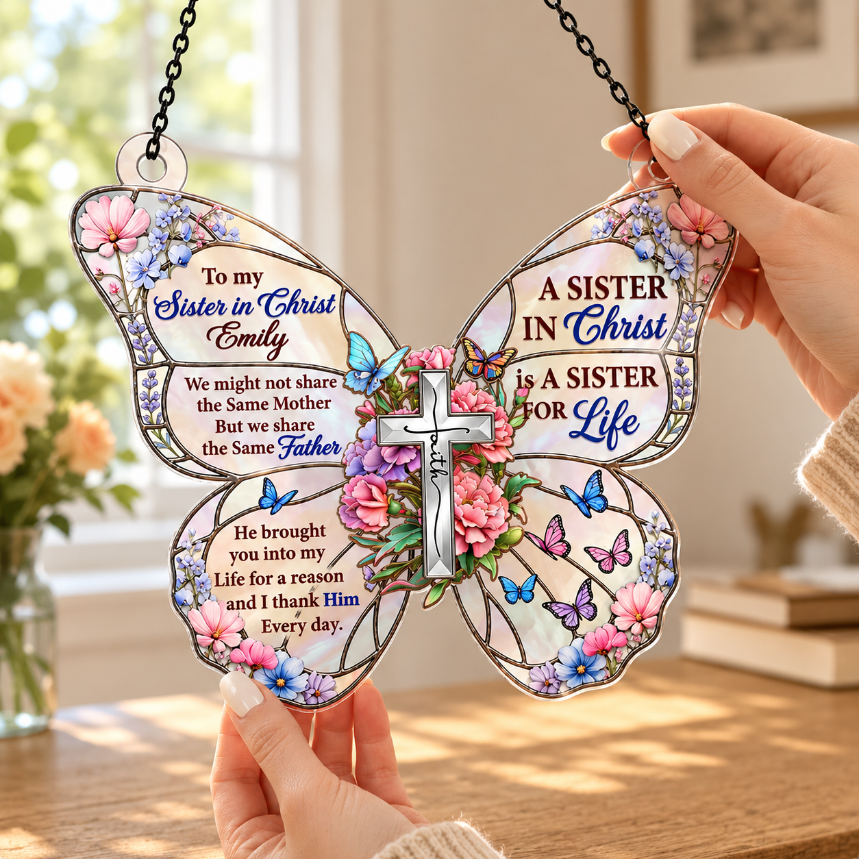 To My Sister In Christ, Gift of Sisterhood | Personalized Acrylic Suncatcher