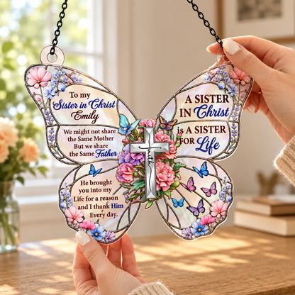 To My Sister In Christ, Gift of Sisterhood | Personalized Acrylic Suncatcher