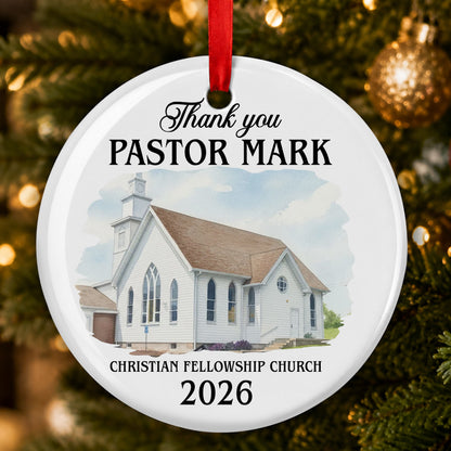 Thank You Pastor, Gift For Pastor | Personalized Round Shaped Ceramic Ornament