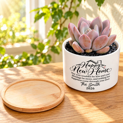 Personalized Ceramic Plant Pot With Bamboo Tray