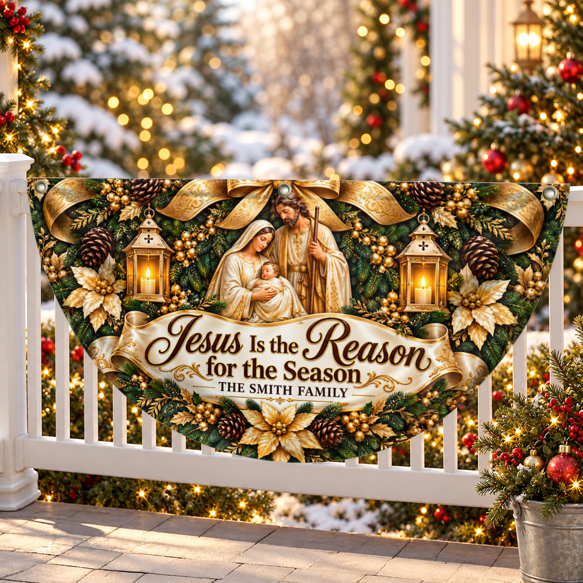 Jesus Is The Reason For The Season, Gift For Family | Personalized Non-Pleated Fan Flag