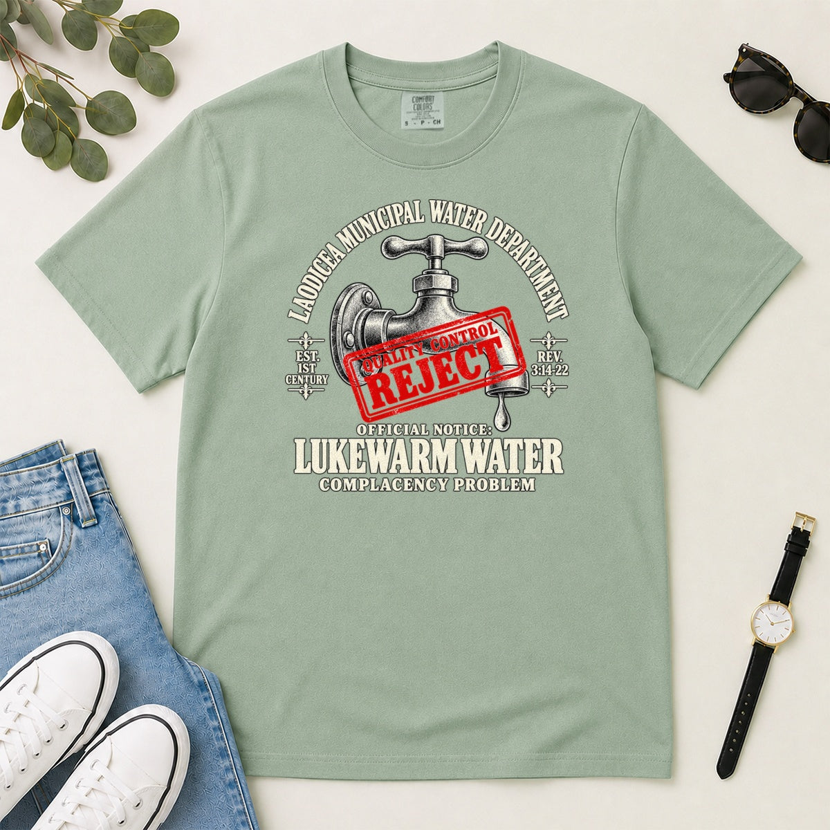 Laodicea Municipal Water Department Lukewarm Water, Gift For Bible Study Lovers - 2D Unisex Garment-dyed T-shirt