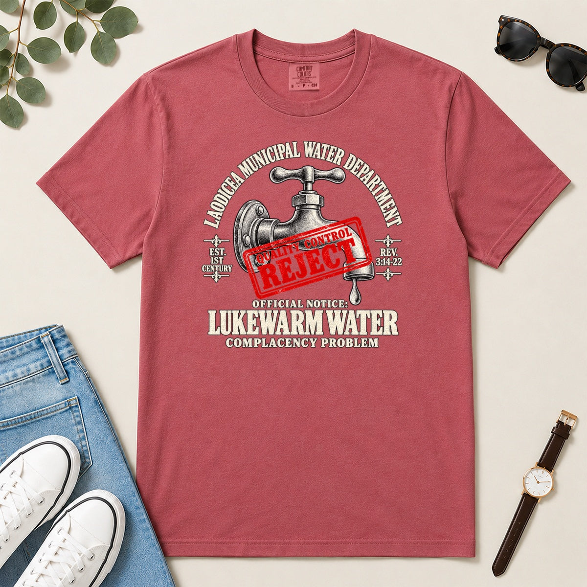 Laodicea Municipal Water Department Lukewarm Water, Gift For Bible Study Lovers - 2D Unisex Garment-dyed T-shirt