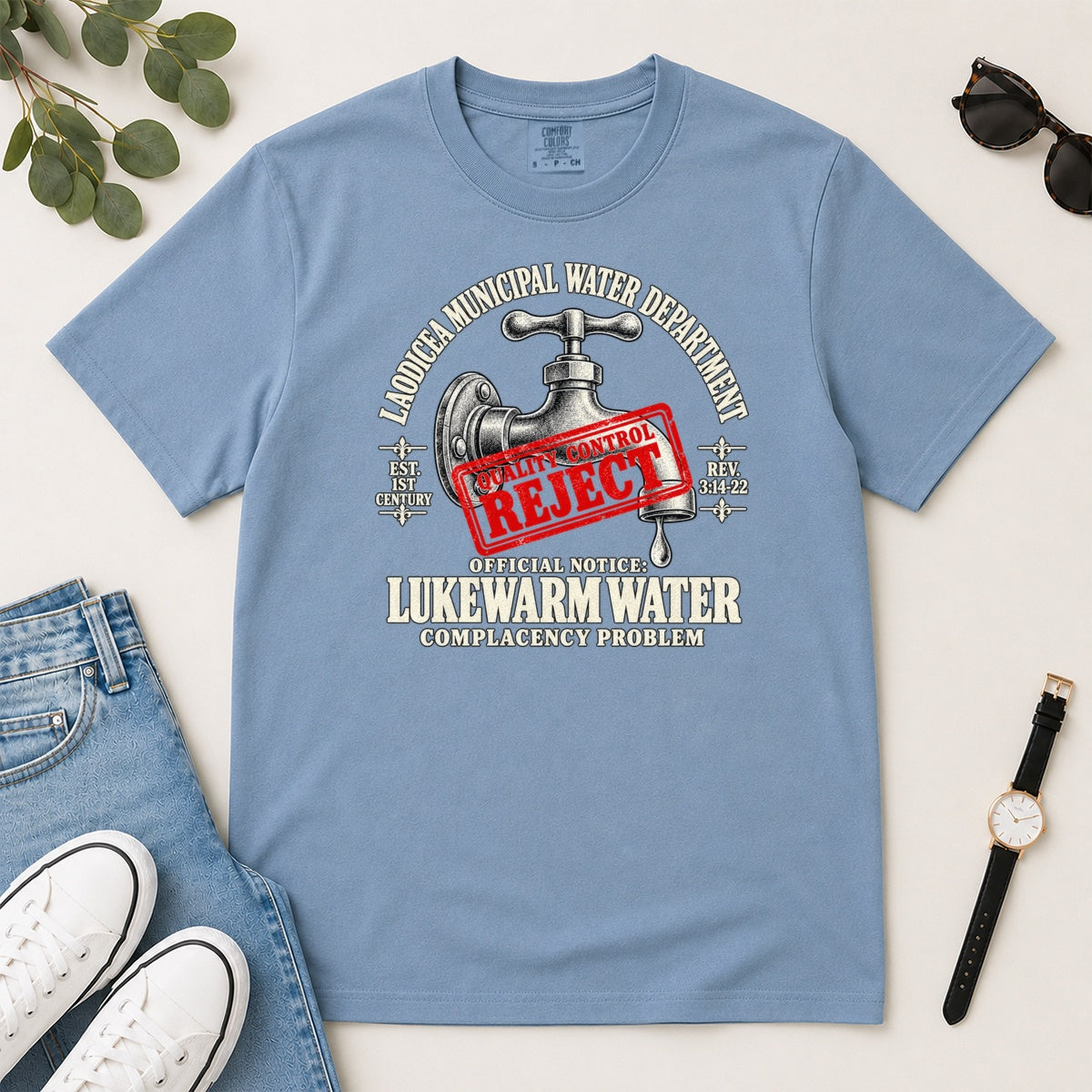 Laodicea Municipal Water Department Lukewarm Water, Gift For Bible Study Lovers - 2D Unisex Garment-dyed T-shirt