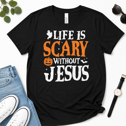 Life Is Scary Without Jesus, Gift For Christian Halloween Lovers - 2D Unisex Premium T-shirt