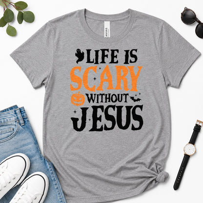 Life Is Scary Without Jesus, Gift For Christian Halloween Lovers - 2D Unisex Premium T-shirt