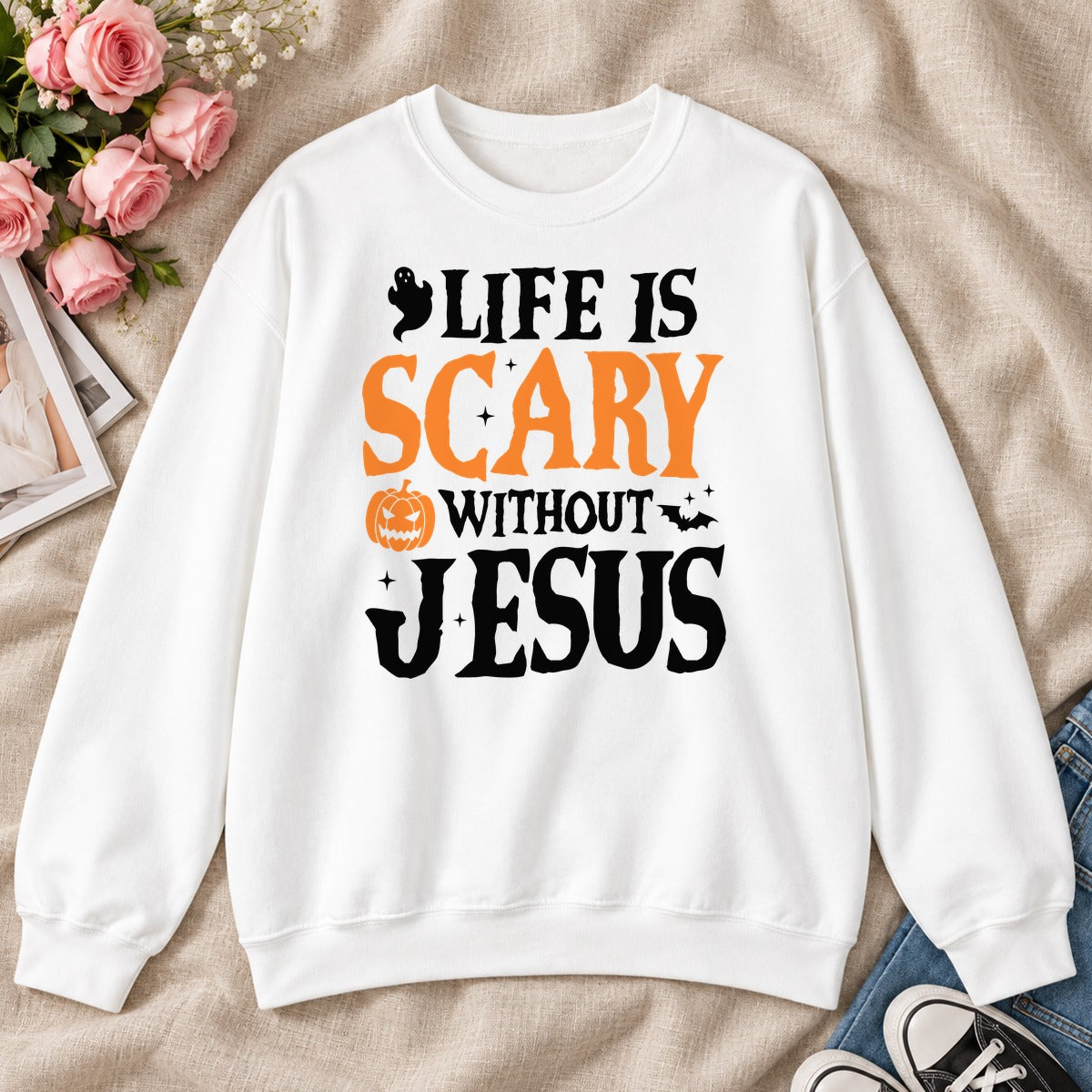 Life Is Scary Without Jesus, Gift For Christian Halloween Lovers - 2D Unisex Sweatshirt