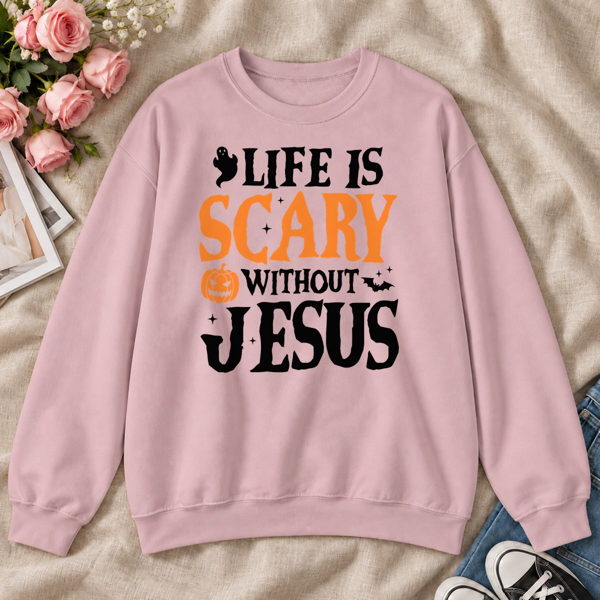 Life Is Scary Without Jesus, Gift For Christian Halloween Lovers - 2D Unisex Sweatshirt