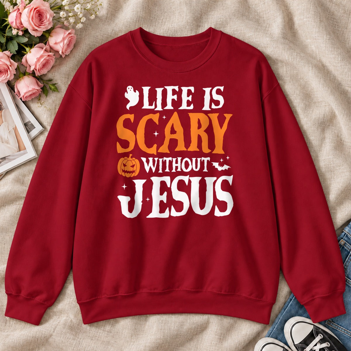 Life Is Scary Without Jesus, Gift For Christian Halloween Lovers - 2D Unisex Sweatshirt