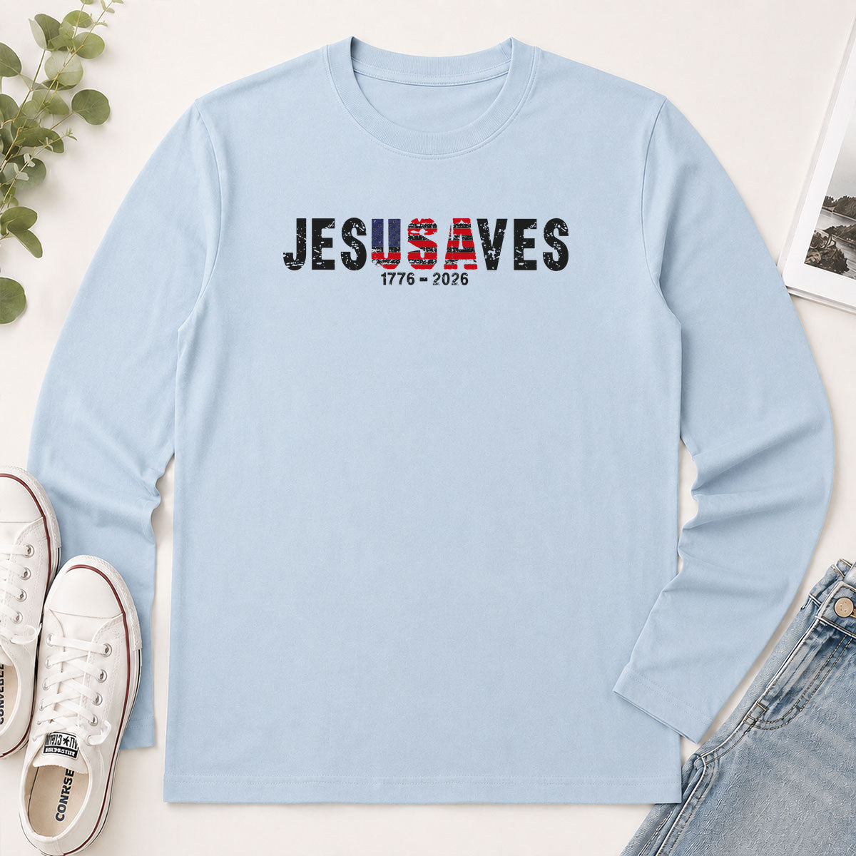 Jesus Saves USA 1776-2026 - Christian Gift - 2D Unisex Long Sleeve