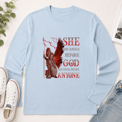 She Who Kneels Before God Can Stand Before Anyone, Christian Gift - 2D Unisex Long Sleeve