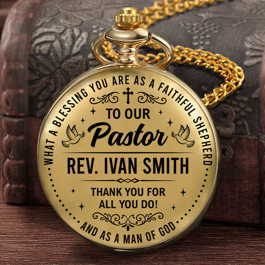 Pastor Ministry Appreciation, Pastor Appreciation Gifts - Personalized Pocket Watch
