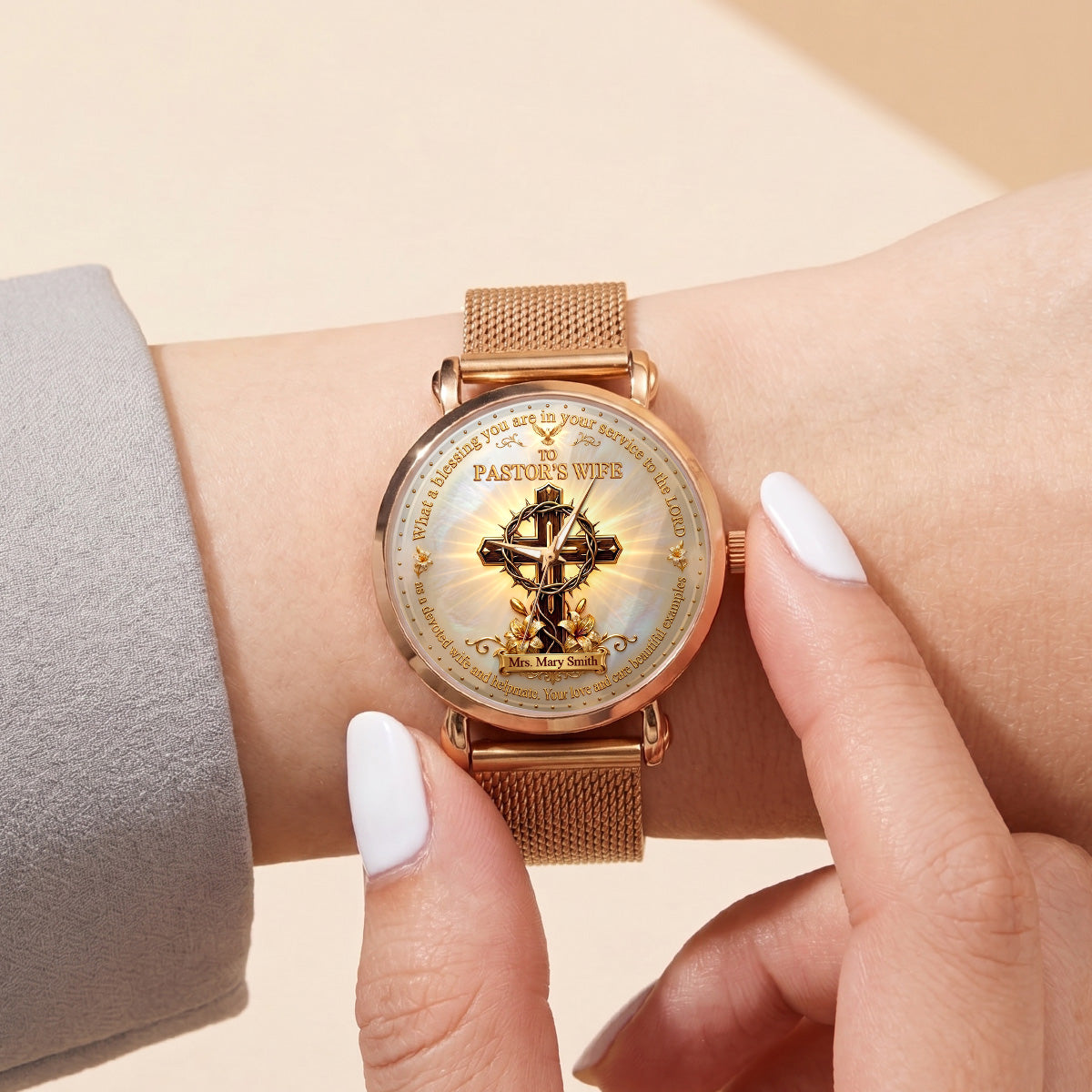 To Pastor's Wife Your Love And Care Are Beautiful Examples, Gift For Pastor's Wife | Personalized Women's Wrist Watch
