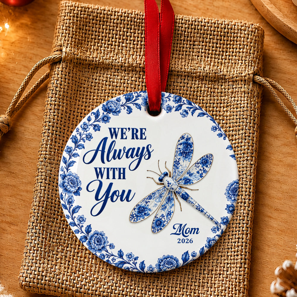 Remembrance Dragonfly, Personalized Gift For Family - Personalized Heart Shaped Ceramic Ornament