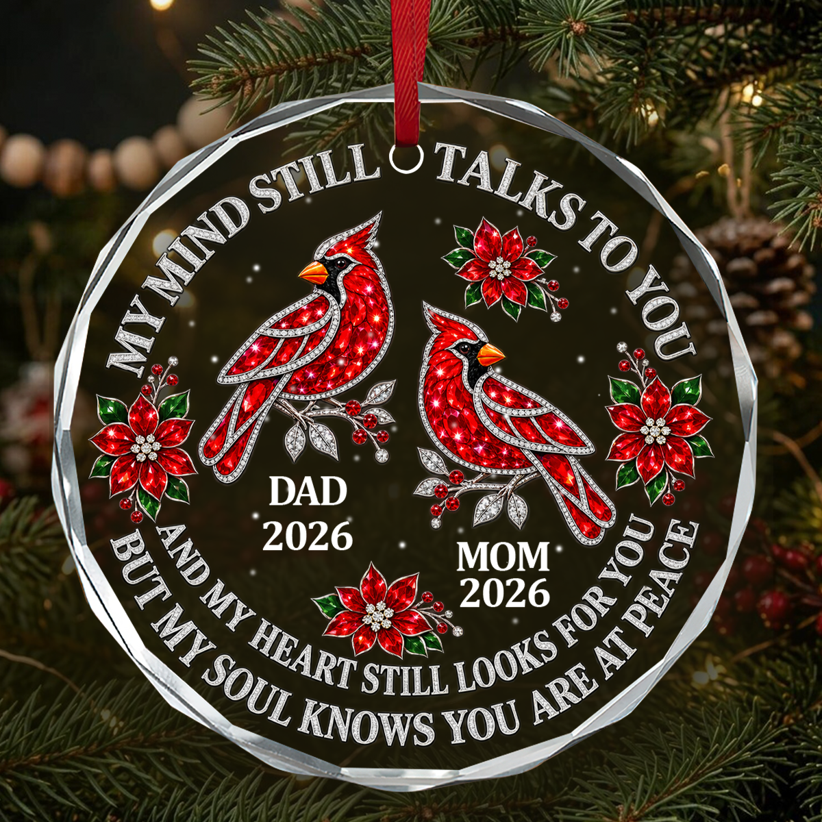 My Mind Still Talks To You, Gift For Mom Or Dad - Personalized Round Shaped Glass Ornament