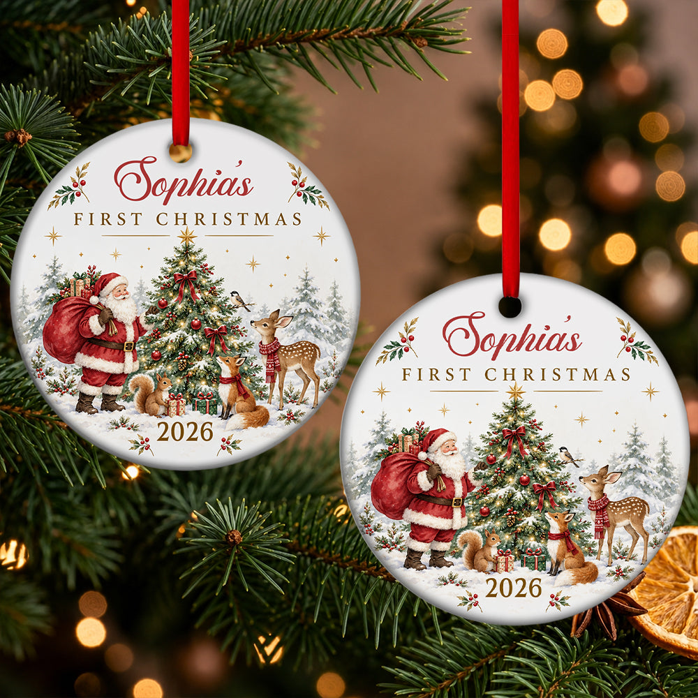 First Christmas, Gift For Family | Personalized Round Shaped Ceramic Ornament