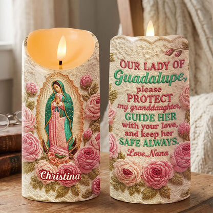 Our Lady Of Guadalupe Floral - Personalized Flameless LED Candle