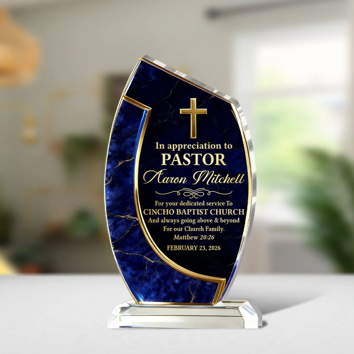 In Appreciation To Pastor | Personalized Custom Shaped Acrylic Plaque