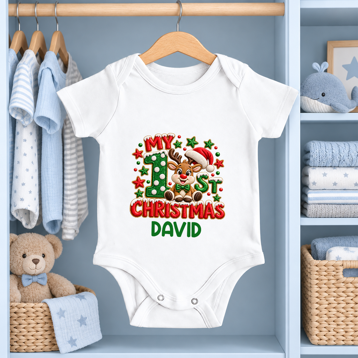 My 1st Christmas Reindeer, Gift For New Parents | Personalized Custom Baby Onesie