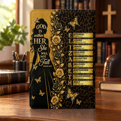 God Is Within Her She Will Not Fall, Gift For Women | Personalized Leather Notebook & Pen Set