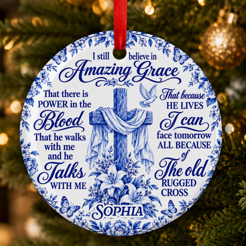 Amazing Grace, Gift For Her | Personalized Round Shaped Ceramic Ornament