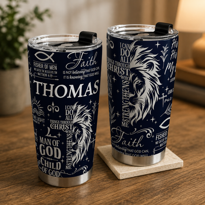Man Of God Gift For Dad Husband Son, Christian Gift | Personalized Stainless Steel Tumbler