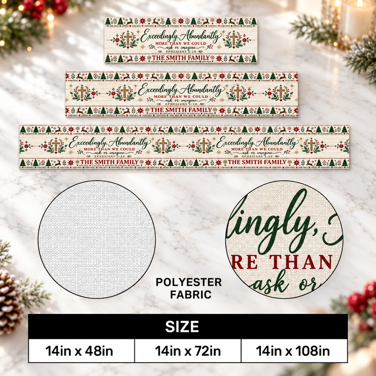 Exceedingly Abundantly More Than We Could Ask Or Imagine, Christian Christmas Gift For Family | Personalized Table Runner