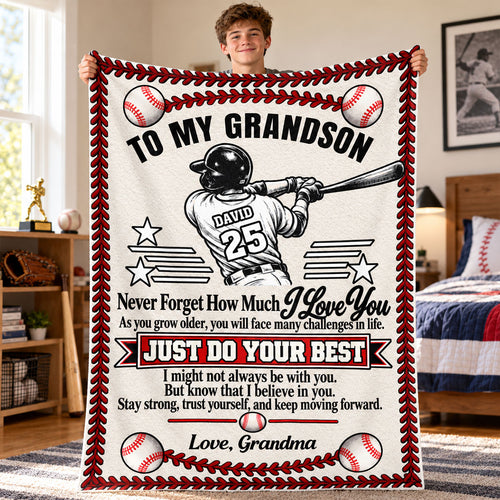 To My Grandson Baseball Version, Gift For Grandson | Personalized Fleece Blanket