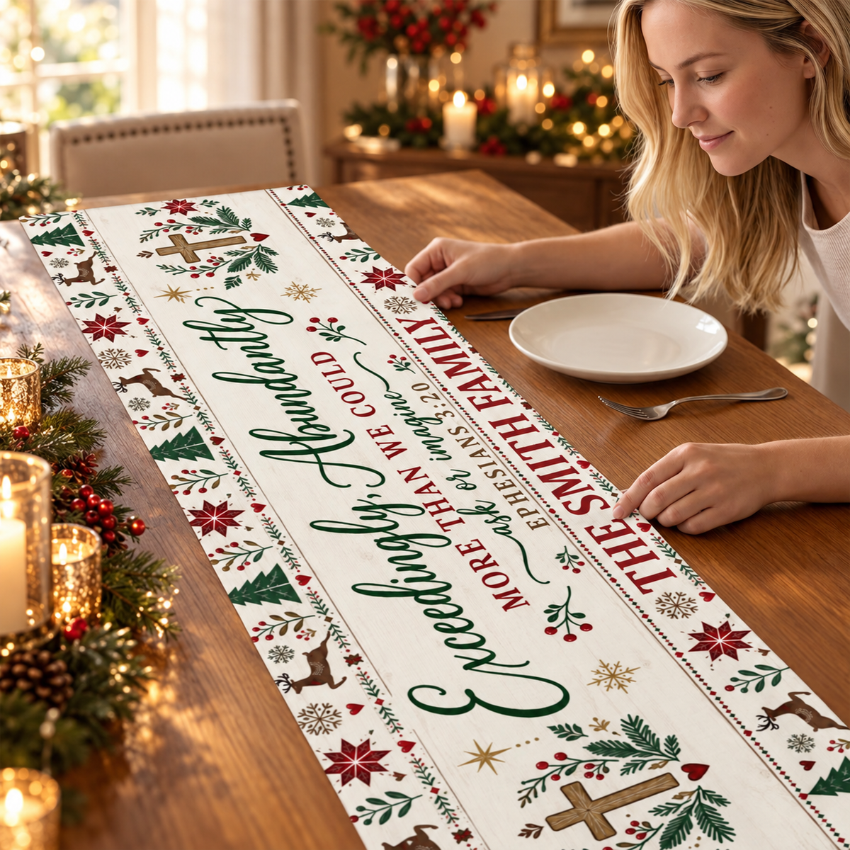 Exceedingly Abundantly More Than We Could Ask Or Imagine, Christian Christmas Gift For Family | Personalized Table Runner