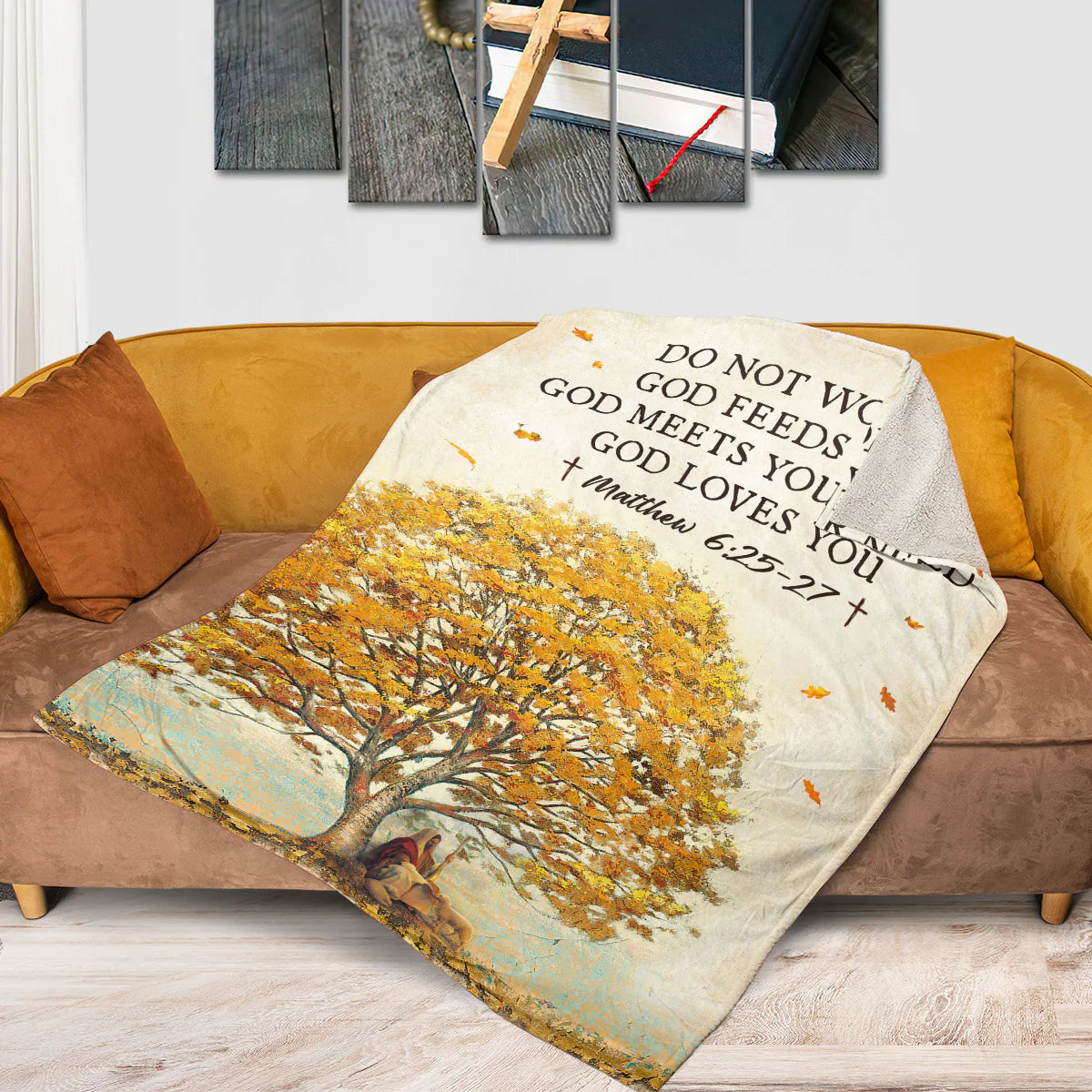 Christian Fleece Blanket, Do Not Worry Bible Verse Matthew 6:25–27