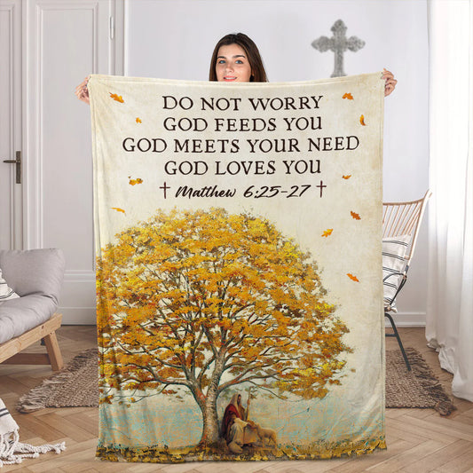 Christian Fleece Blanket, Do Not Worry Bible Verse Matthew 6:25–27
