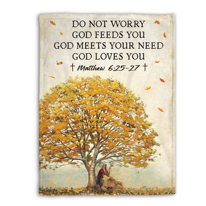 Christian Fleece Blanket, Do Not Worry Bible Verse Matthew 6:25–27