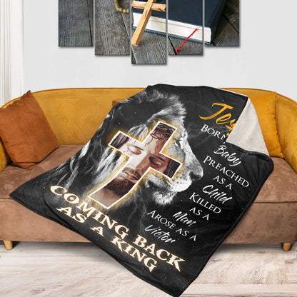Christian Fleece Blanket, Jesus Lion Cross Faith Quote Blanket