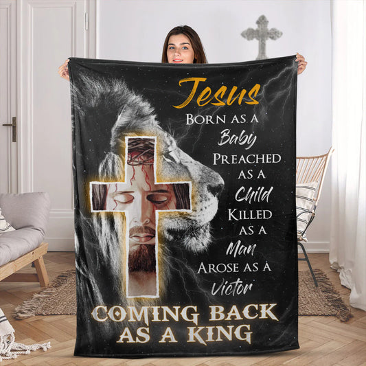 Christian Fleece Blanket, Jesus Lion Cross Faith Quote Blanket