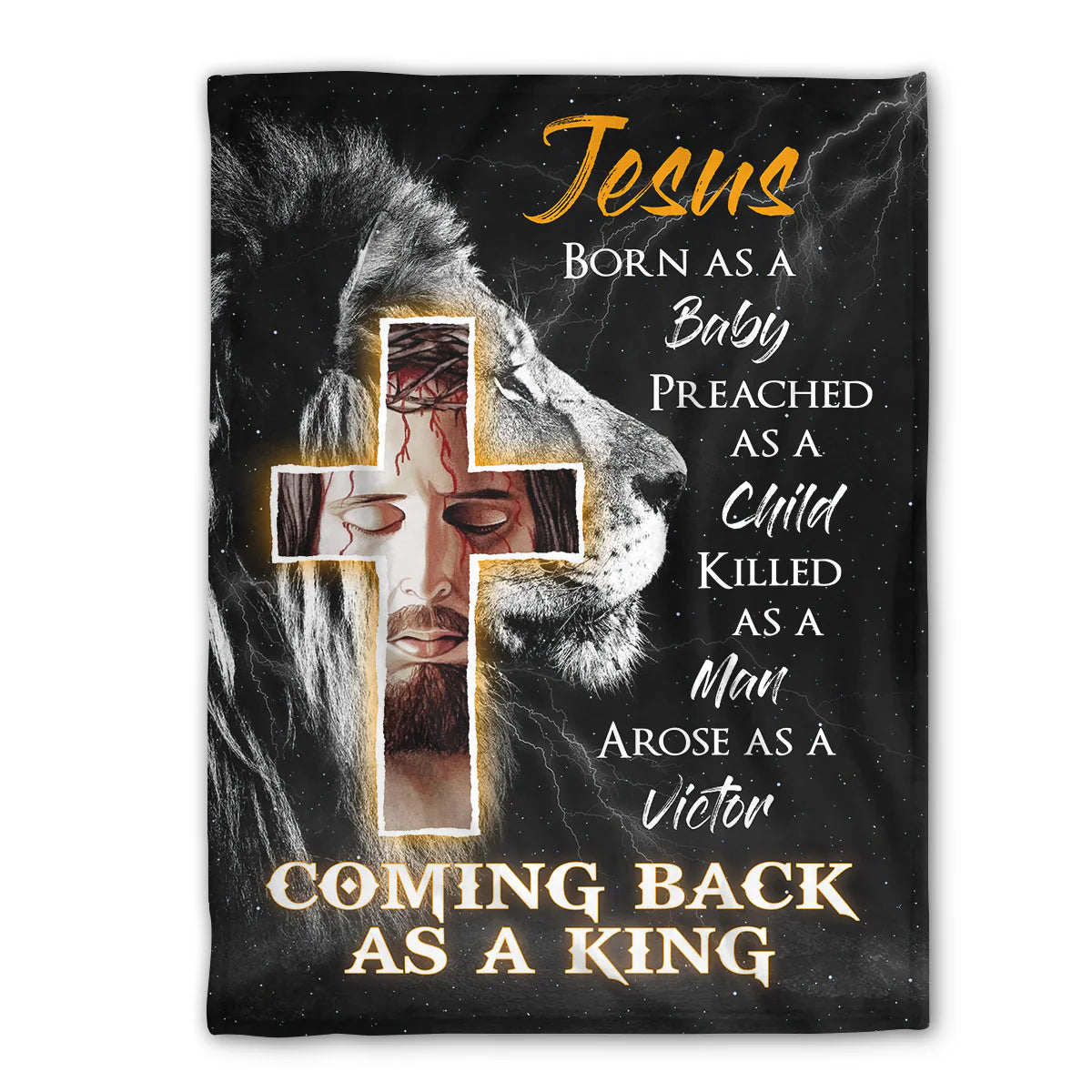 Christian Fleece Blanket, Jesus Lion Cross Faith Quote Blanket