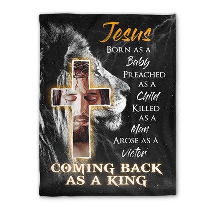 Christian Fleece Blanket, Jesus Lion Cross Faith Quote Blanket