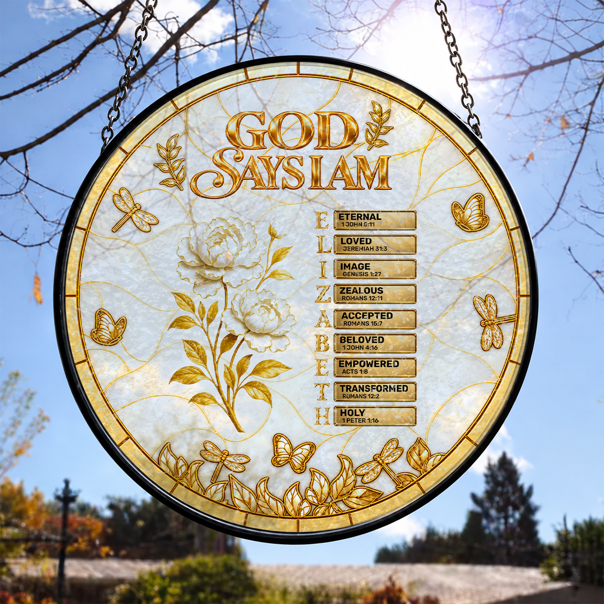 God Says I Am, Christian Gifts For Her | Personalized Stained Glass Window Hanging Suncatcher