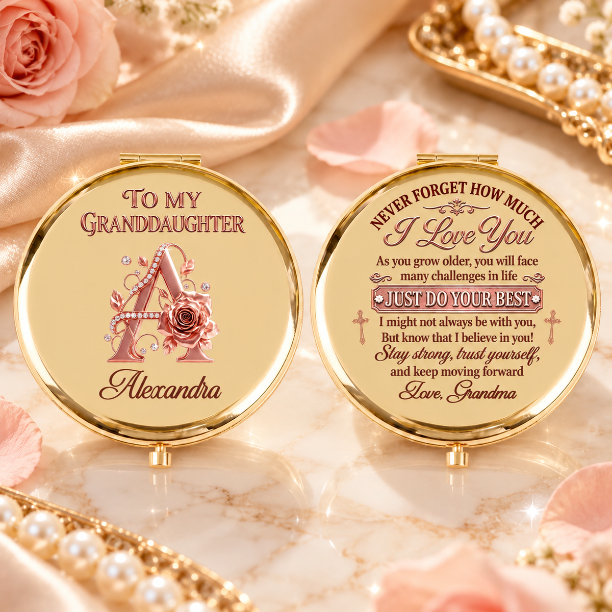 To My Granddaughter And Daughter, Gift For Granddaughter | Personalized Circle Metallic Mirror