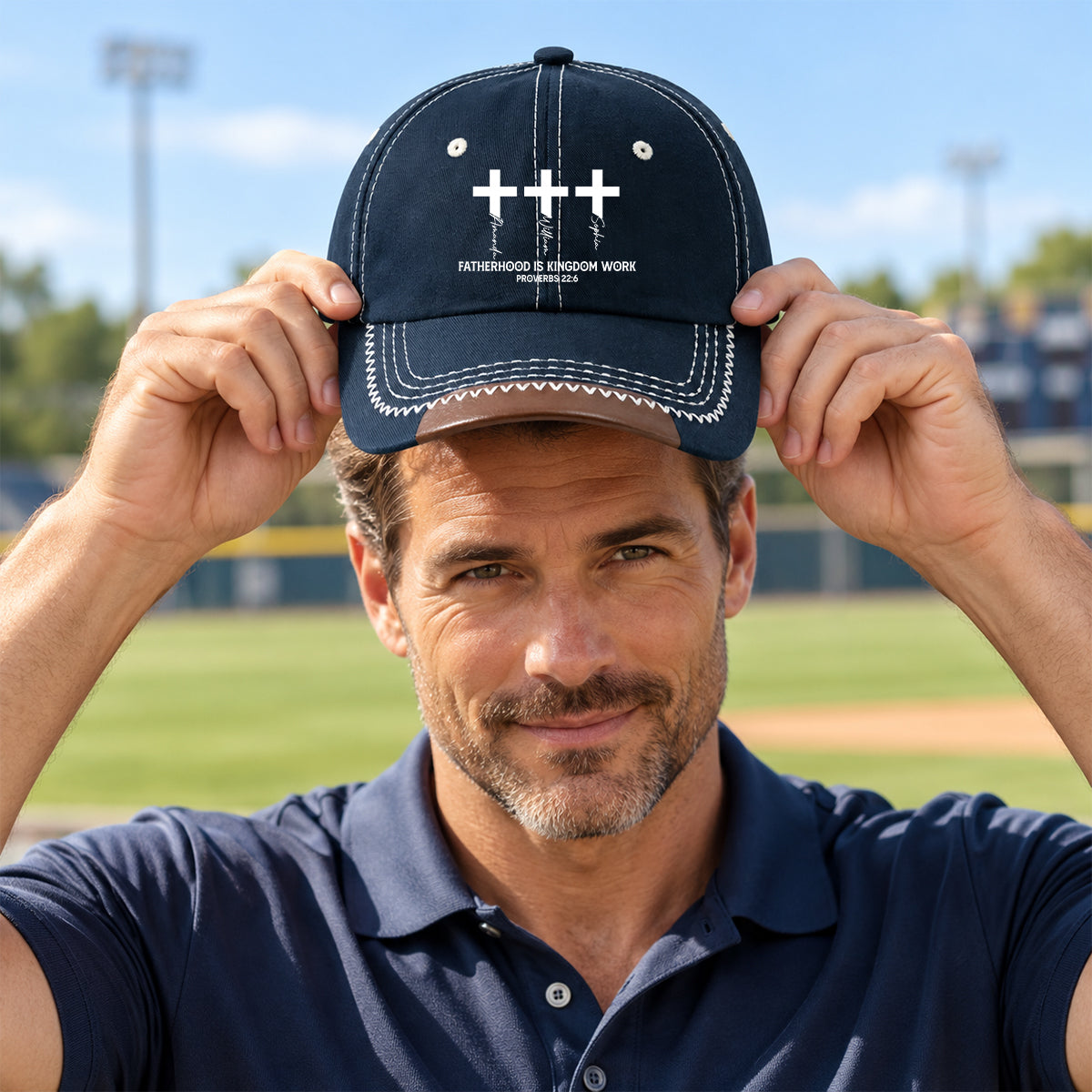 Fatherhood Is Kingdom Work Cross And Name, Gift For Christian | Personalized Vintage Soft Baseball Cap