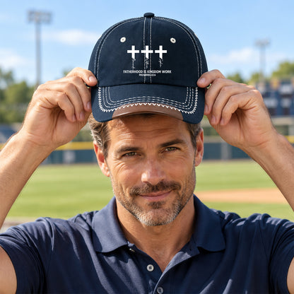 Fatherhood Is Kingdom Work Cross And Name, Gift For Christian | Personalized Vintage Soft Baseball Cap