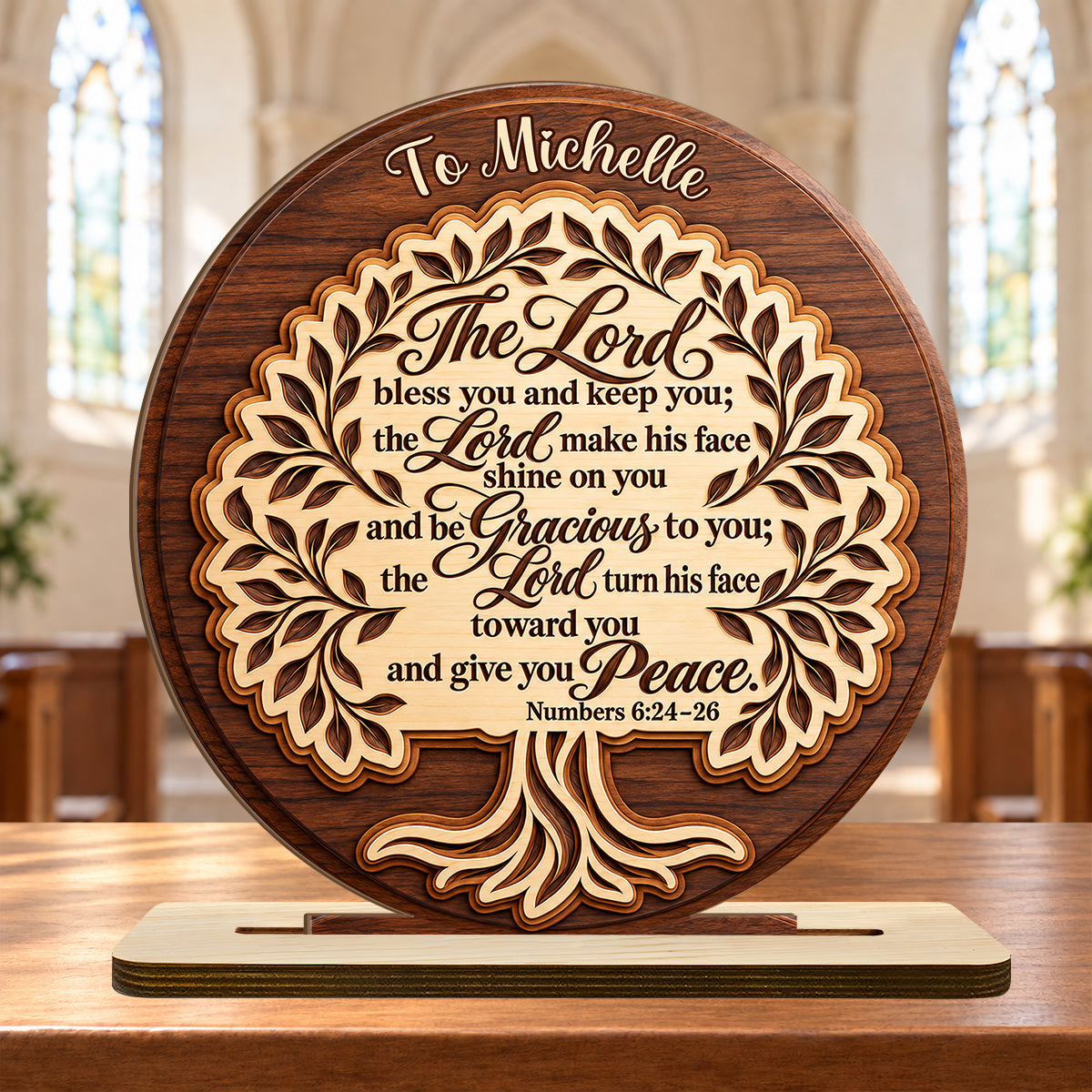 The Lord Bless You And Keep You, Personalized Gift | Personalized 2-Layer Wood Plaque With Flat Base