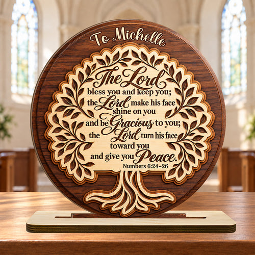 The Lord Bless You And Keep You, Personalized Gift | Personalized 2-Layer Wood Plaque With Flat Base