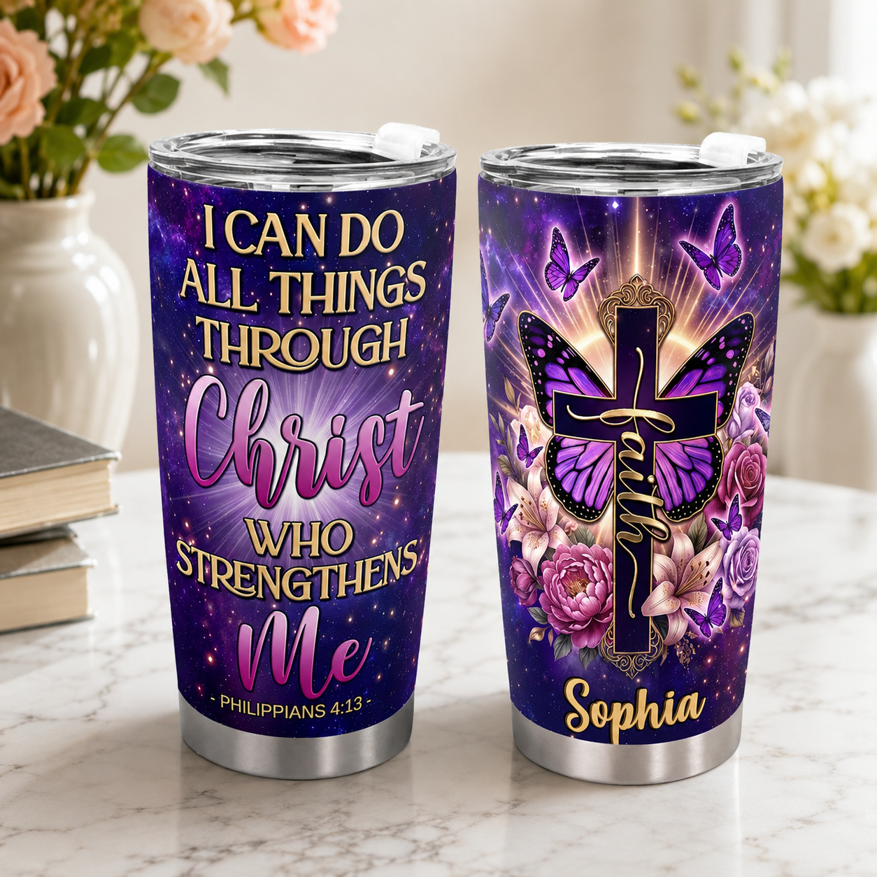 I Can Do All Things Through Christ, Philippians 4:13 | Personalized Stainless Steel Tumbler