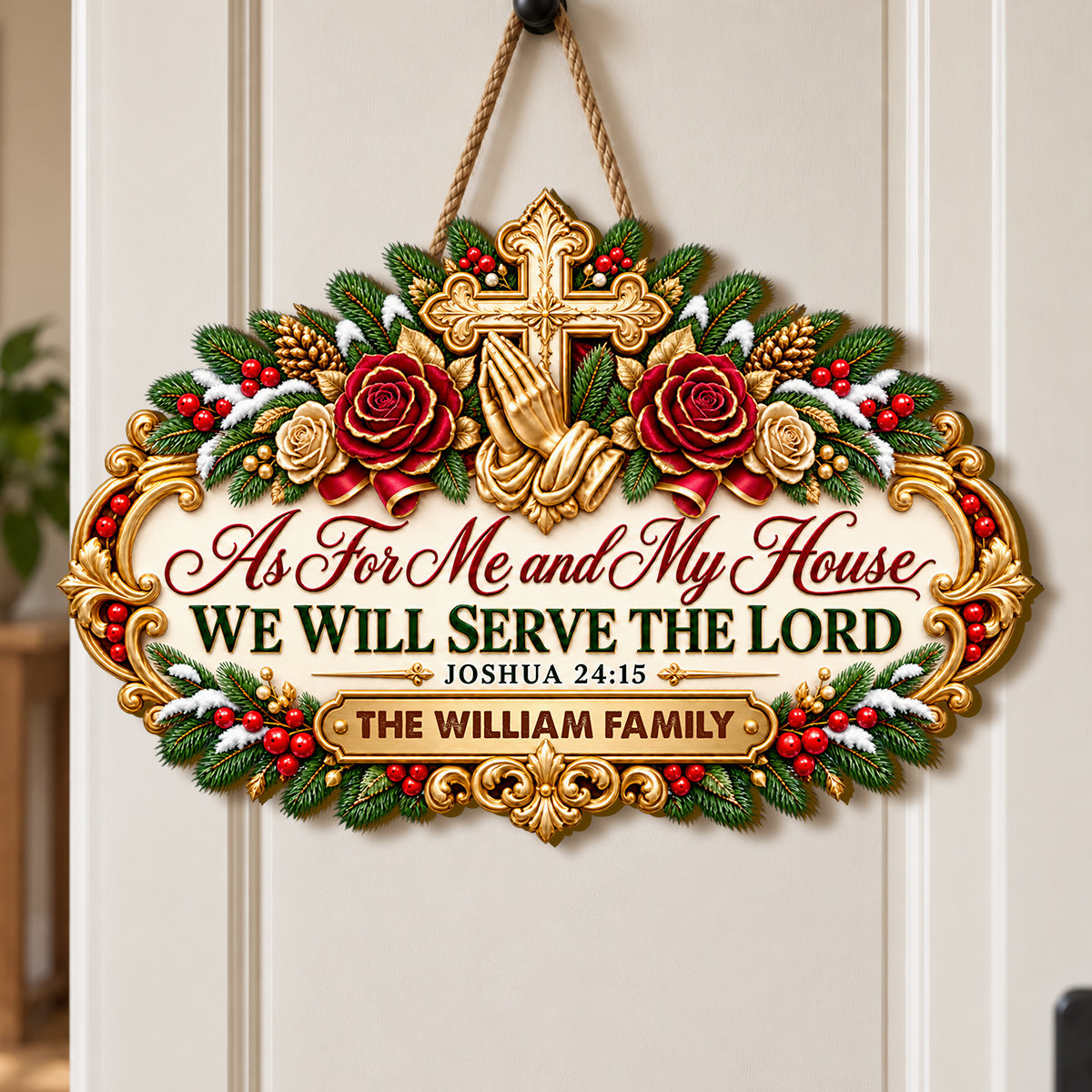 As For Me And My House We Will Serve The Lord, Gift For Christian Family | Personalized Wooden Door Sign