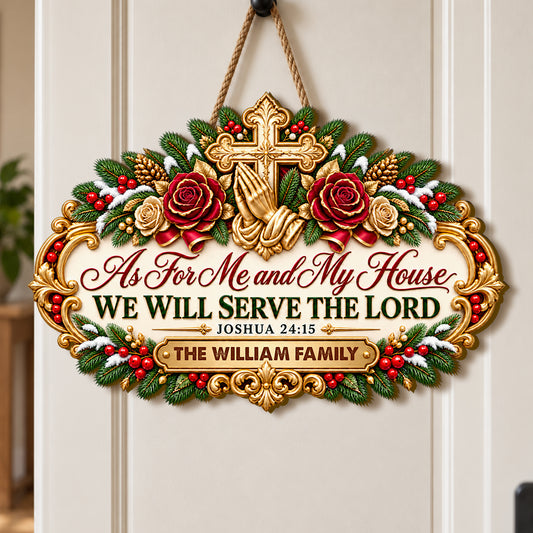 As For Me And My House We Will Serve The Lord, Gift For Christian Family | Personalized Wooden Door Sign
