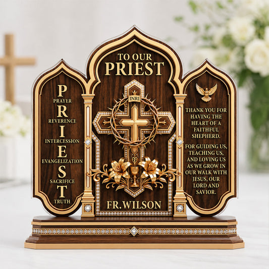 To Our Priest For Having The Heart Of A Faithful Shepherd, Gift For Priest | Personalized Custom Shaped Acrylic Plaque
