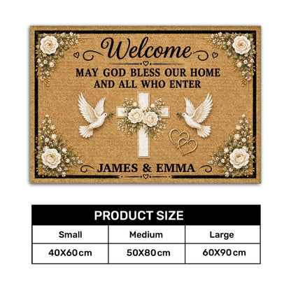 May God Bless Our Home And All Who Enter, Gift of Welcome | Personalized Doormat