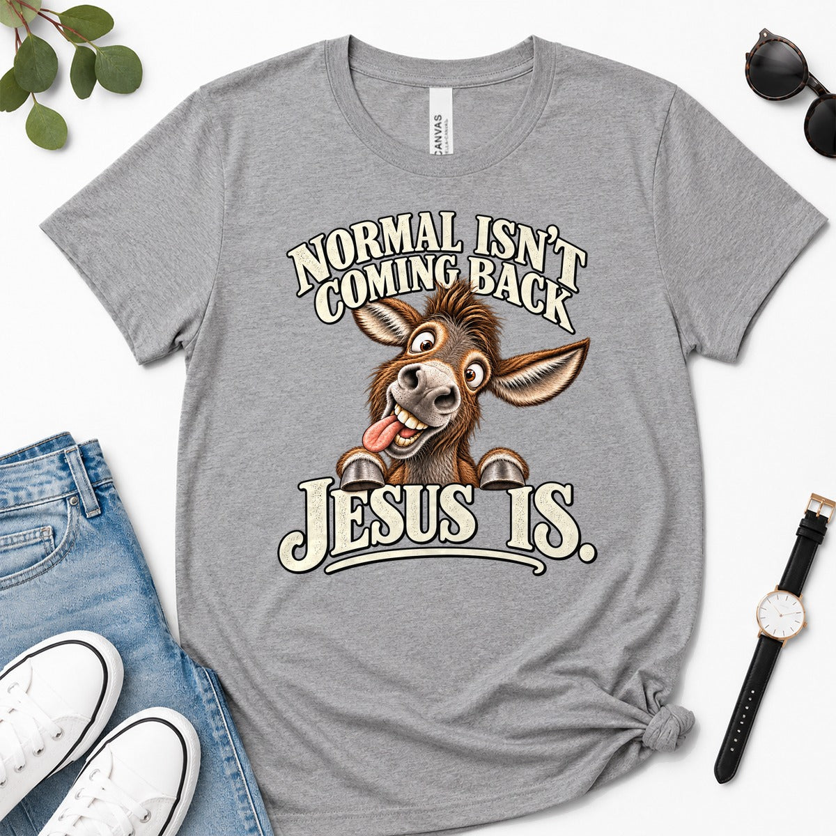 Normal Isn't Coming Back Jesus Is, Revelation 22:12, Funny Christian Gift For Donkey Lovers | 2D Unisex Premium T-shirt